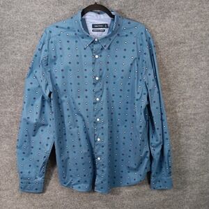 Nautica Classic Fit Stretch Shirt Long Sleeve Button-Up Blue Logo Sail Men's XL